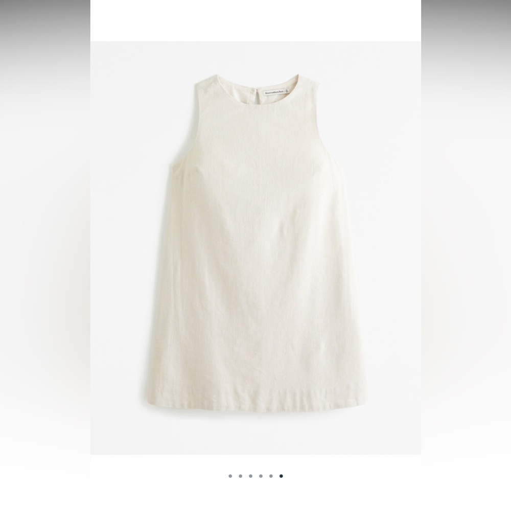 NWT TALL Abercrombie High-Neck Linen-Blend Mini Dress Beige XLT With Pockets